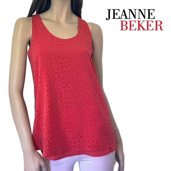 Jeanne Beker Top Tank Blouse Laser Cut Design Sleeveless Cheater Cut Pullover - Picture 1 of 12